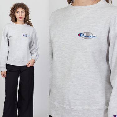 Vintage Champion Made In USA Grey V Stitch Sweatshirt - Men's Small, Women's Medium | 90s Unisex Reverse Weave Plain Streetwear Pullover 