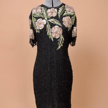 Beaded Black Silk Dress By Laurence Kazar, L
