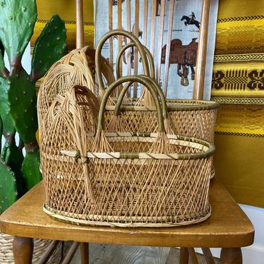 Set of 2 Woven Rattan and Wicker Doll Nesting Bassinets 
