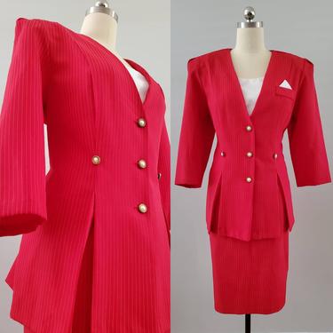 1980s Skirt Suit by Jenny - 80s Pinstripe Suit - 1990s Two Piece Dress 90's Women's Vintage Size Large 