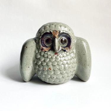 Rare Jorge Wilmot Tonala Pottery Fuzzy Owl Sculpture Figure, Signed 1980s Mexico 