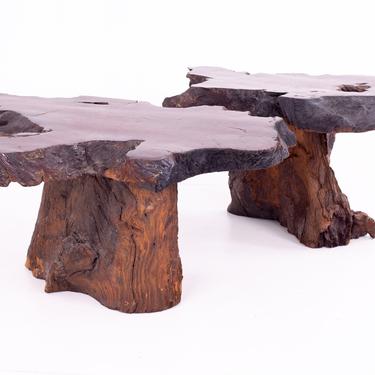 George Nakashima Style Mid Century Live Edge Side End Tables - Pair 