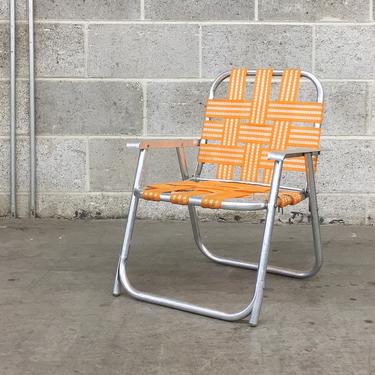 Vintage Kids Lawn Chair Retro 1970s Silver Aluminum and Webbed Ribbon + Childrens Folding Chair + Outdoor or Patio Furniture 