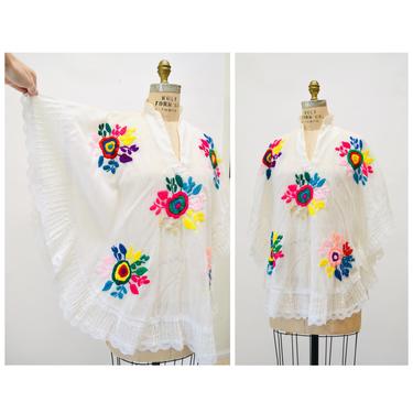 Vintage Mexican Embroidered Top Shirt Ethnic White Embroidered Top Boho Shirt Hippie Festival Top Mexican Embroidery Top 
