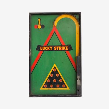 lucky strike bagatelle game, vintage bagatelle, lucky strike bagatelle, bagatelle, 1933 Lindstrom &quot;Gold Chest of Games&quot; pinball game 