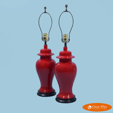 Pair of Vintage 1970 Red Mint Condition Lamps