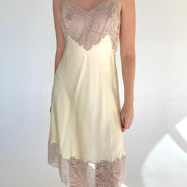 1940's Pale Yellow Silk Slip with Cream Lace