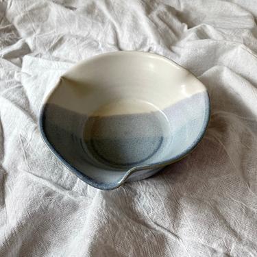 Vintage Handmade Pottery Snack Bowl | Blue and White Dish | Swirl Bowl 