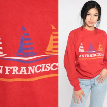 San Francisco Sweatshirt 80s Sailboat Sweatshirt Red Shirt California Raglan Sleeve Pullover 1980s Graphic Vintage Medium 