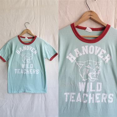 Vintage Mint Green Ringer T Shirt/ Hanover PA Wild Cats Teachers Athletic Shirt/ Single Stitch Size Medium 