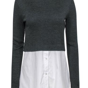 Theory - Gray Cashmere &amp; Wool Mock Neck Sweater w/ Blouse Design Sz M