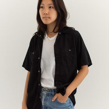 Vintage Black Short Sleeve Shirt | Snap Overdye Two Pocket Simple Cotton Work Blouse | XS S | 