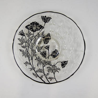 Vintage Silver Floral Motif Glass Platter 