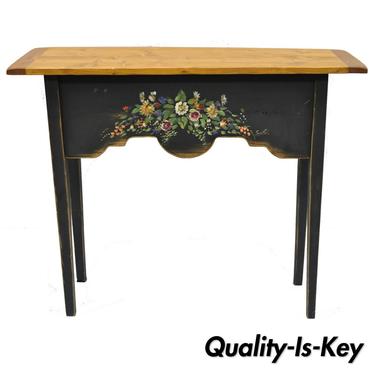 Country French Hand Painted Floral Shabby Black Chic Pine 36" Console Side Table