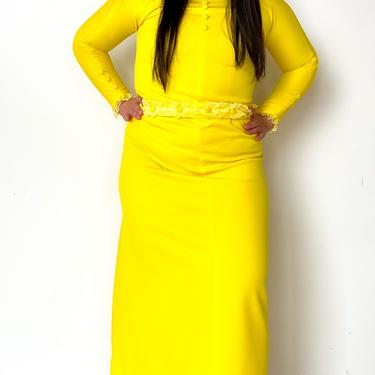 1960s Bright Yellow Ruffle Dress, sz. L