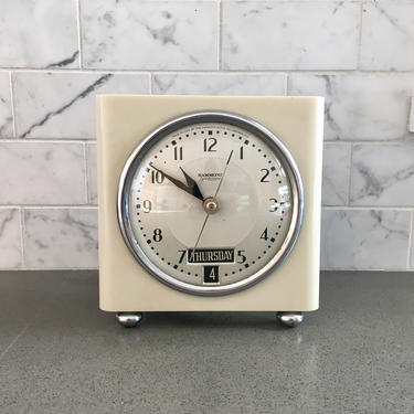 1930s Hammond Clermont Synchronous Electric Calendar Alarm Clock with Day, Date 