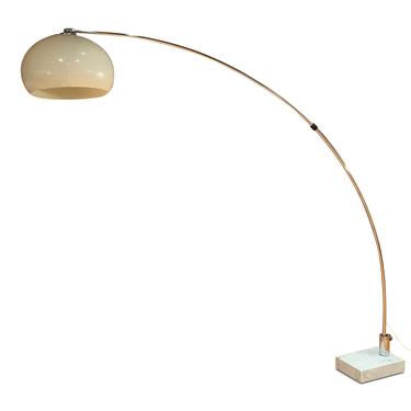 Midcentury Arc Floor Lamp in Chrome with Carrera Marble Base Guzzini Style