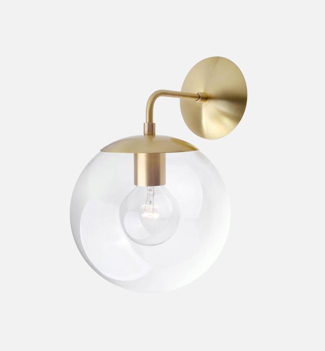 Mid Century Modern Clear Glass Globe Wall Sconce Light 8&amp;quot; - Solid Brass, Minimal, Industrial, Vintage 