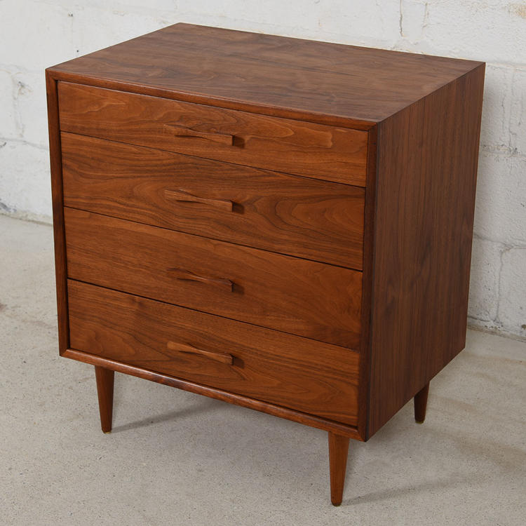 Compact Walnut 4-Drawer Chest w/ Bow-Tie Pulls