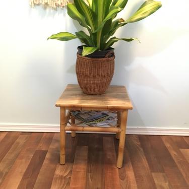 Rattan Bamboo Plant Stand Small Side Table Vintage MCM -  Bamboo Plant Stand - Bohemian Small 
