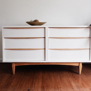 White/Natural Wood Mid Century Modern Dresser by Kent Coffey 