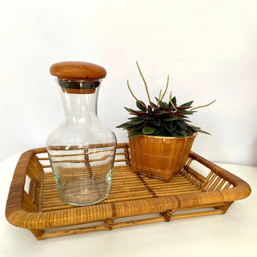 Vintage Glass Decanter with Teak Wood Stopper 