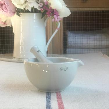 Beautiful vintage French petite stoneware mortar  and pestle- PMP 