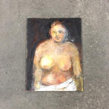 Vintage Nude Painting 1990s Retro Size 24x18 Womans Portrait + Oil Paint + Stretched Canvas on Wood + Topless Nudity + Wall Art + Home Decor 