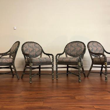 McGuire Olive Twisted Rattan Chairs, Set of 4 