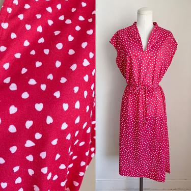 Vintage 1970s Hot Pink Heart Print Day Dress / M 