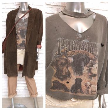 Vintage 80's Distressed Crew Neck Sweatshirt Pheasants Forever Hunting Dog Shredded Pullover Sweatshirt Camping Rustic Sweater L 