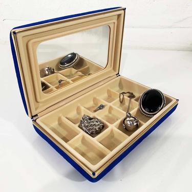 True Vintage Mele Jewelry Box Velvet Earring Ring Case Royal Navy Blue Gold Travel Hard Clamshell Retro Necklace Storage 