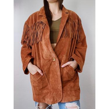 Vintage Burnt Orange Suede Fringe Leather Jacket • 3X 