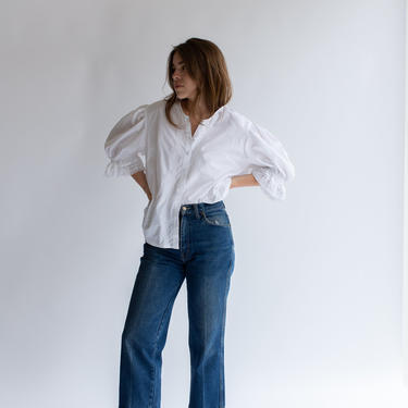 Vintage White Puff Sleeve Shirt | Folk Blouse | Cotton Romantic Top | M 