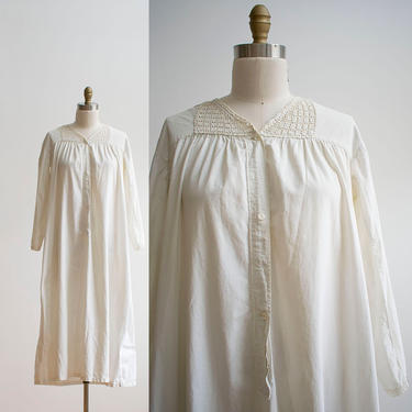 Vintage Edwardian Nightgown / White Cotton Nightgown / Edwardian Nightgown / Vintage Undergarment / Victorian Nightgown 