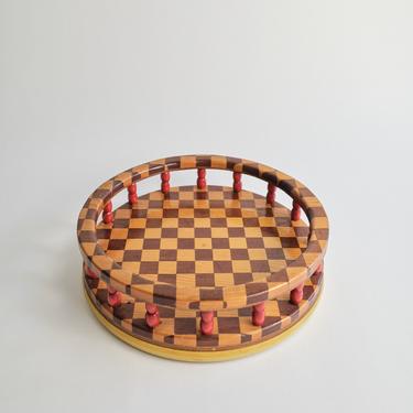 Vintage Wooden Checkered Lazy Susan 
