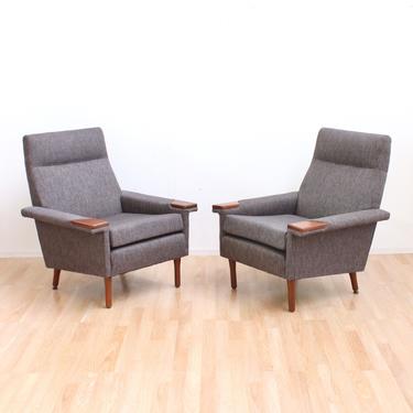 Pair of Mid Century Lounge Chairs in Slate Gray 
