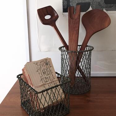 Two French Wire Cannisters Catchall Lab Baskets Mategot Eames French Nelson Vintage mid century 