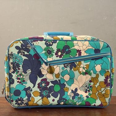 Small Retro Aqua Floral Suitcase