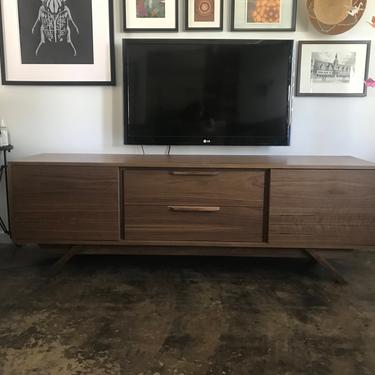NEW Hand Built Mid Century Style TV Stand / Buffet / Credenza. Low Profile Walnut 2 Drawer and 2 Door with Angled Leg Base! 