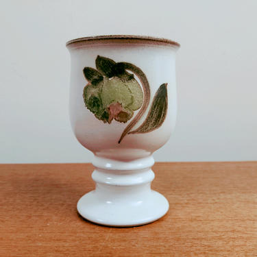 Vintage Denby Troubadour | 4 1/2&amp;quot; Wine Goblet | Hand Painted | Magnolia Flowers Leaves 