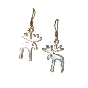 Vintage Moose Earrings Sterling Silver Novelty Drop Dangle 