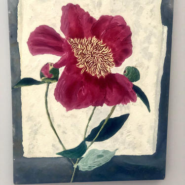 Vintage Trompe L’oile style Floral Acrylic Painting on Canvas, artist unknown, 11” W x 14” H 