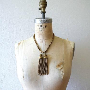 1940s brass necklace . vintage 40s jewelry 