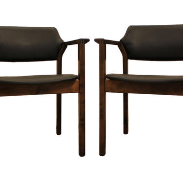 Pair of Mid-Century Danish Modern Walnut Open Arm Lounge Chairs 