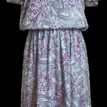 80s Paisley Color Pop Flutter Sleeve Blouson Dress By M.c.s. Ltd.