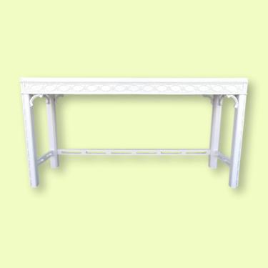 Vintage Fretwork Console Table Lacquered White Chinese Chippendale 