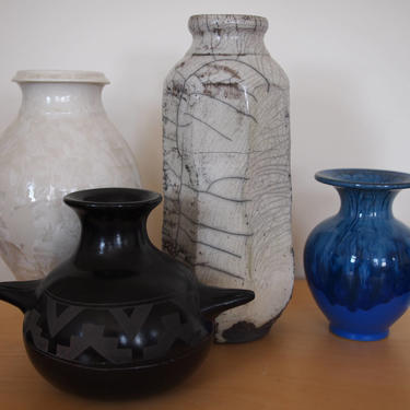 Lot of 4 Vintage STUDIO POTTERY Vessels Vase Urn Bottle Jar, Mid-Century Modern raku crystalline crackle raymor danish eames knoll dansk era 
