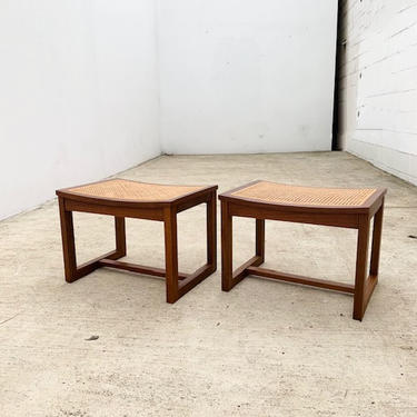 Teak and Cane Small Bench or Stool