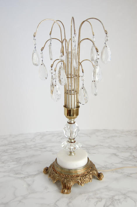 Vintage Crystal Waterfall Lamp, French Boudoir Table Lamps
